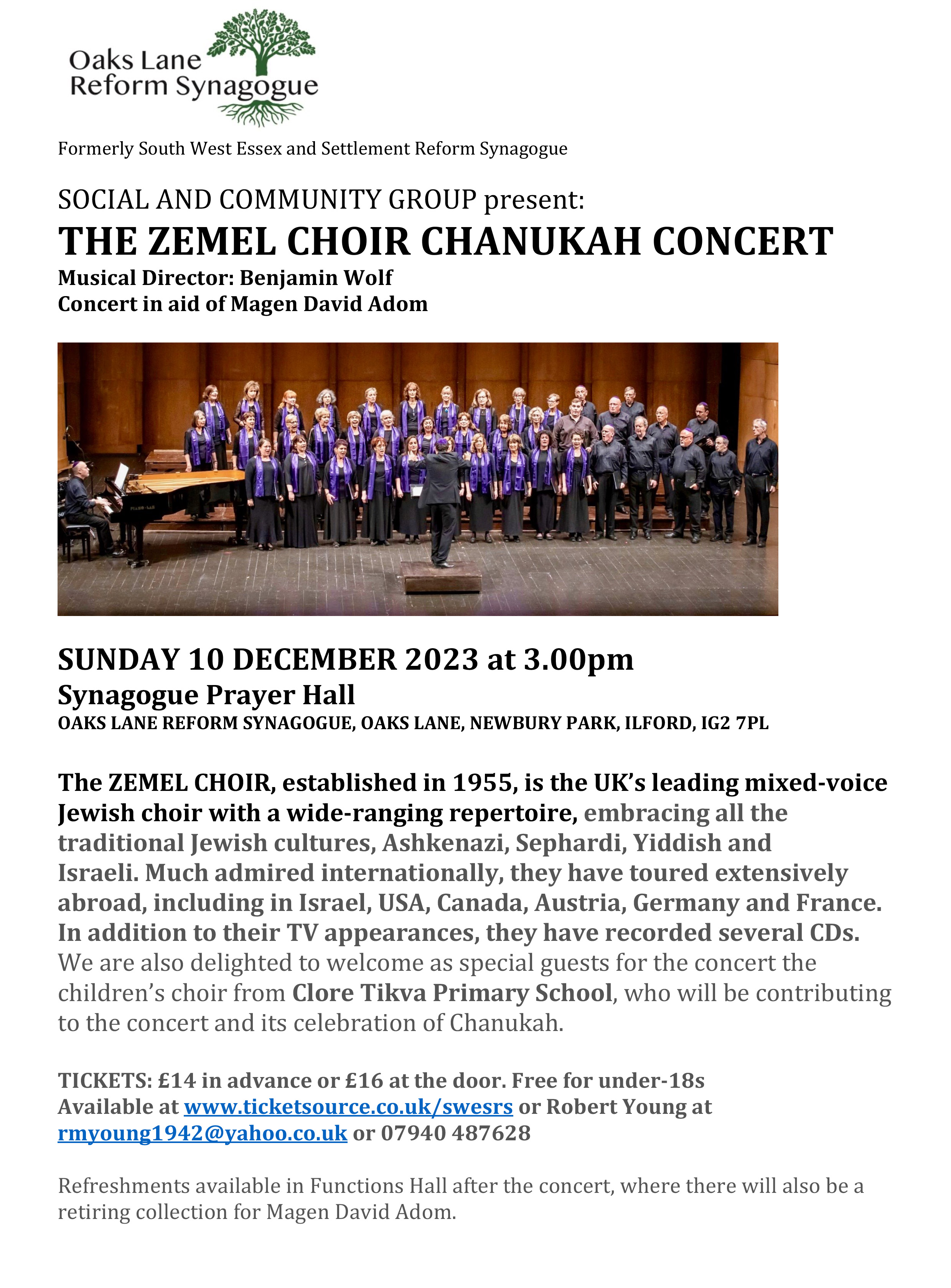 The Zemel Choir Chanukah Concert at Oaks Lane Reform Synagogue